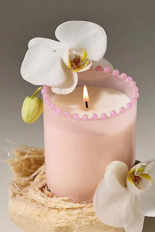 Dotted Rim Vanilla Orchid & Sea Salt Glass Candle - Pink by Anthropologie