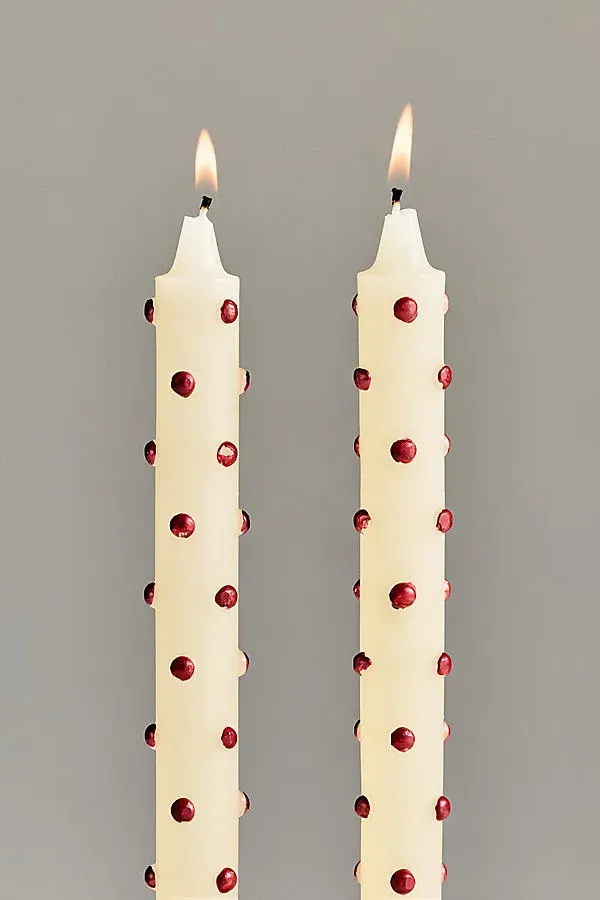 Dotted Tapers Set of 2 Taper Candles - Brown, Paraffin Wax by Anthropologie