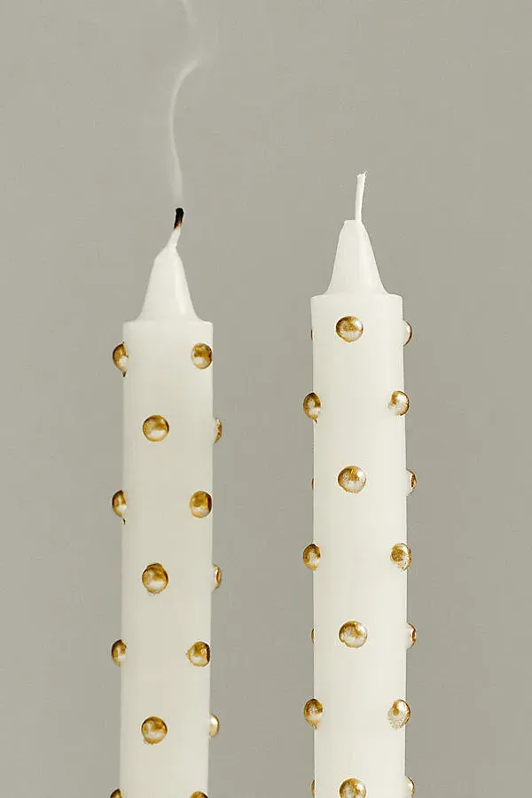 Dotted Tapers Set of 2 Taper Candles - Gold, Paraffin Wax by Anthropologie, image 2