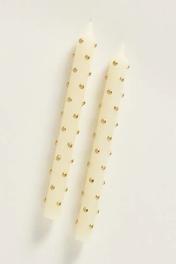 Dotted Tapers Set of 2 Taper Candles - Gold, Paraffin Wax by Anthropologie