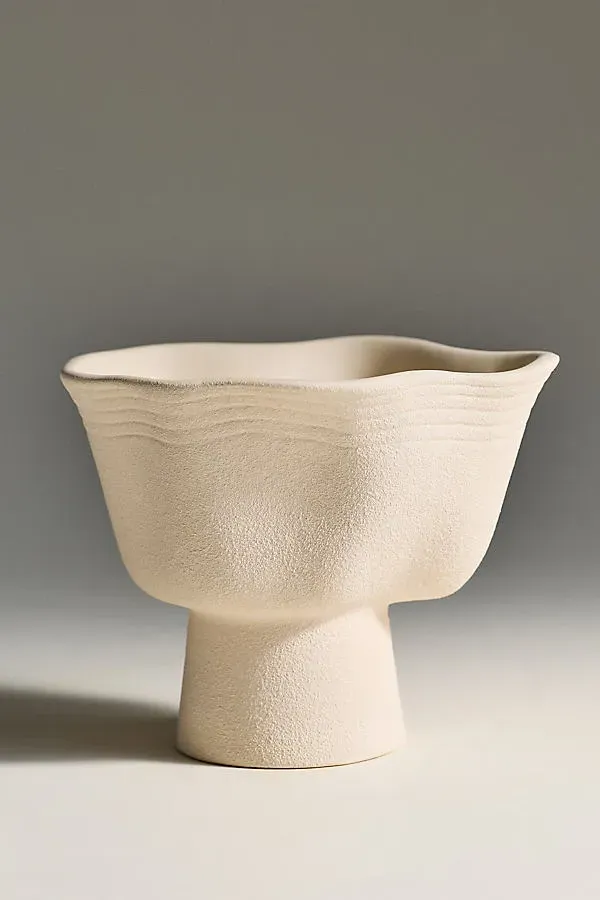 Dumae Lizzy Wavy Footed Vessel - White, Ceramic by Anthropologie