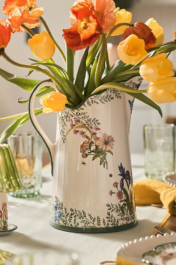 Eden Floral Scalloped Ceramic Jug by Anthropologie