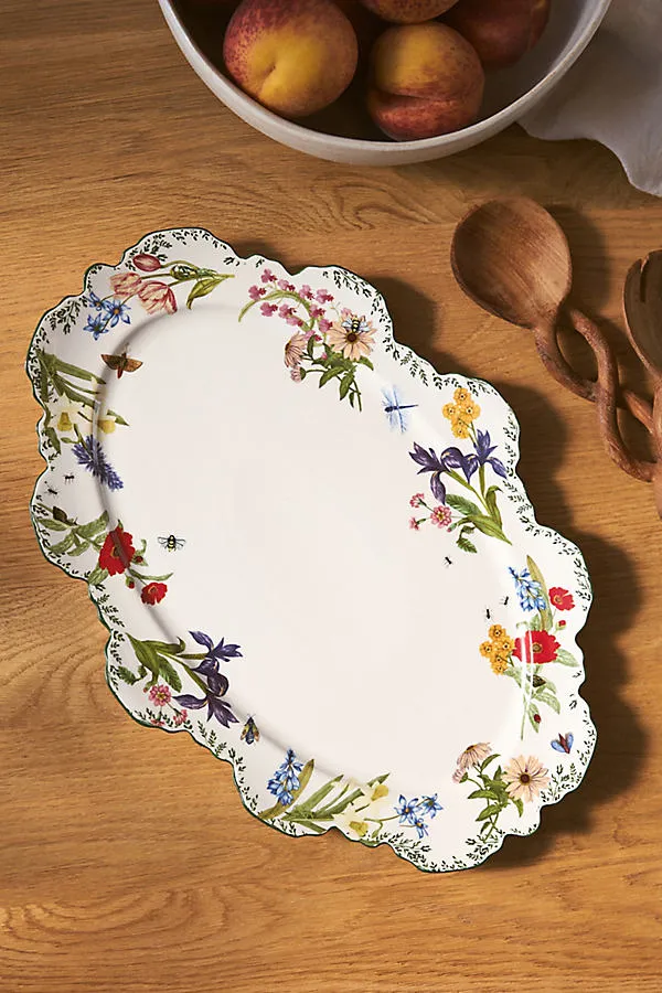 Eden Floral Scalloped Ceramic Serving Platter by Anthropologie