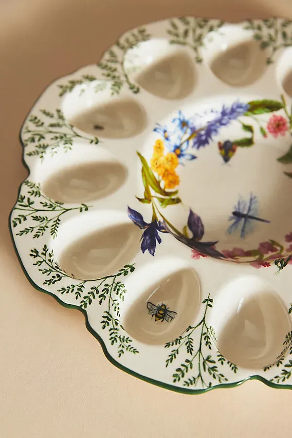 Eden Floral Scalloped Deviled Egg Platter - Stoneware by Anthropologie, alternate view