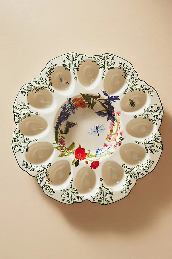 Eden Floral Scalloped Deviled Egg Platter - Stoneware by Anthropologie