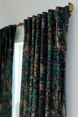 Edith Printed Curtain - Green, Cotton Velvet by Anthropologie, alternate view