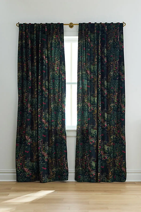 Edith Printed Curtain - Green, Cotton Velvet by Anthropologie
