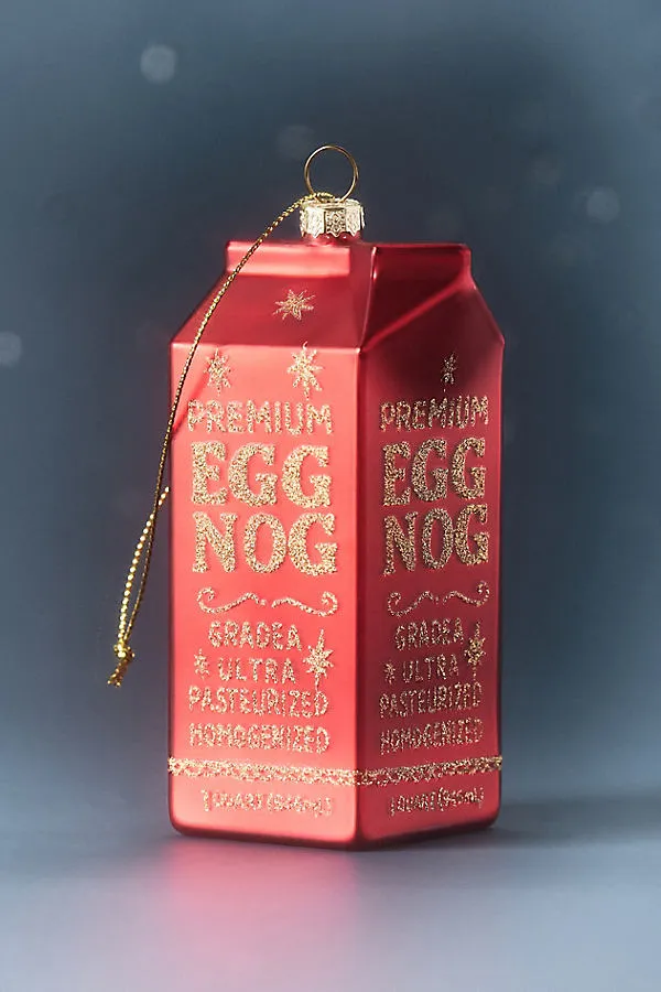 Eggnog Carton Glass Ornament - Red by Anthropologie