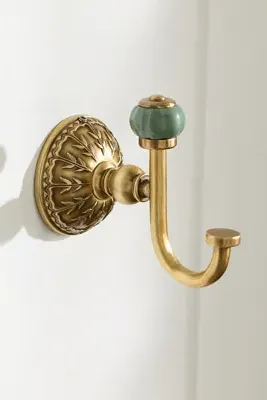 Eloise Bath Hook - Green, Brass by Anthropologie, alternate view