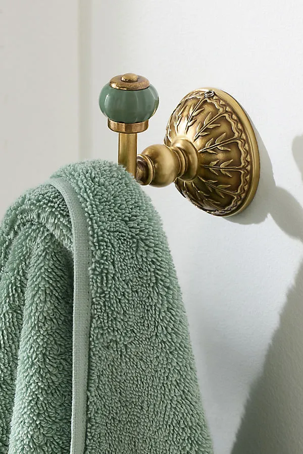 Eloise Bath Hook - Green, Brass by Anthropologie
