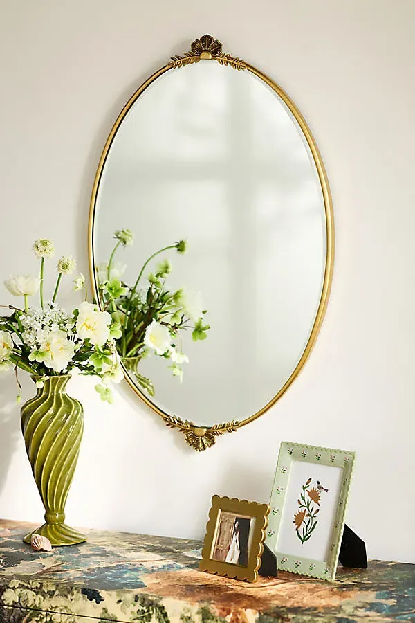 Eloise Flourish Oval Bath Mirror - Gold by Anthropologie
