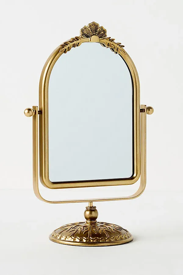 Eloise Flourish Pivoting Arched Vanity Mirror - Gold by Anthropologie