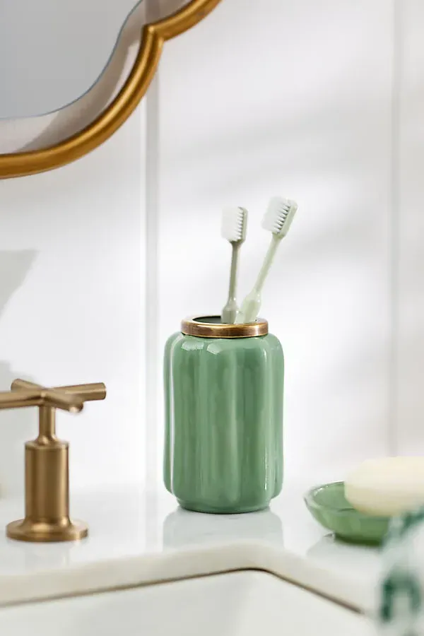 Eloise Scallop Glass Bath Tumbler - Green by Anthropologie