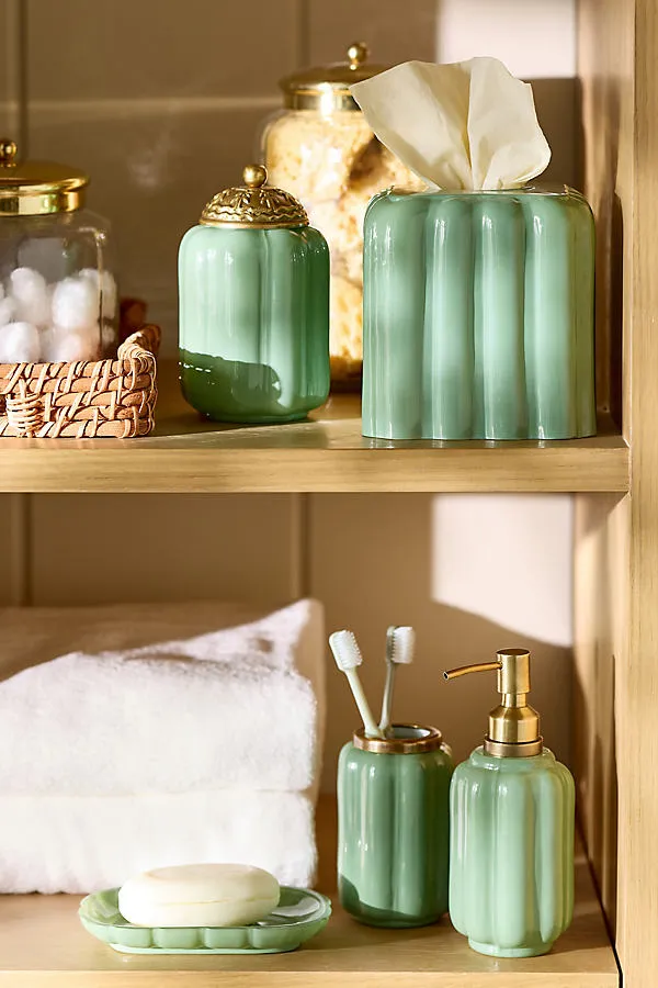 Eloise Scallop Glass Soap Pump - Green, Glass by Anthropologie, alternate view