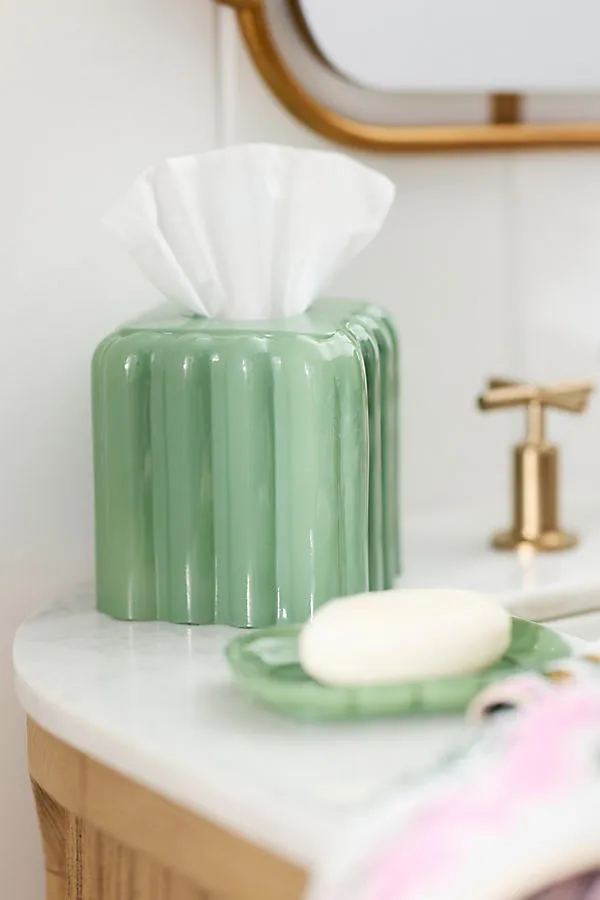 Eloise Scallop Tissue Box Cover - Green, Glass by Anthropologie