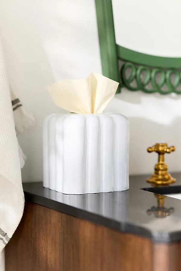 Eloise Scallop Tissue Box Cover - White, Glass by Anthropologie
