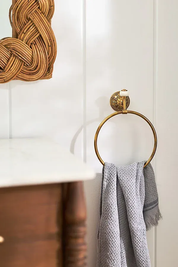 Eloise Towel Ring - White, Brass by Anthropologie