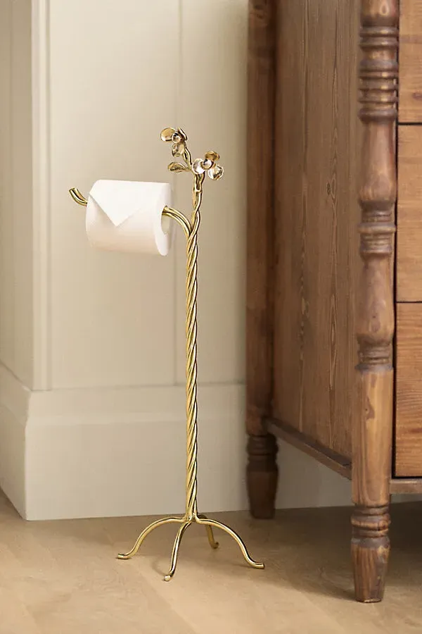 Elwood Floral Standing Toilet Roll Holder - Mixed Metal by Anthropologie