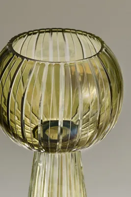 Elysian Ribbed Pedestal Glass Votive Holder - Green by Anthropologie, alternate view