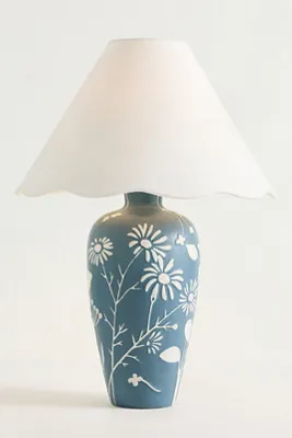 Ember Carved Scallop Shade Table Lamp - Blue, Ceramic by Anthropologie, alternate view