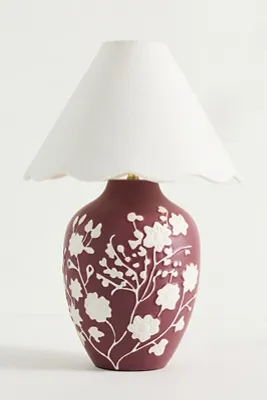 Ember Carved Scallop Shade Table Lamp - Red, Ceramic by Anthropologie, alternate view
