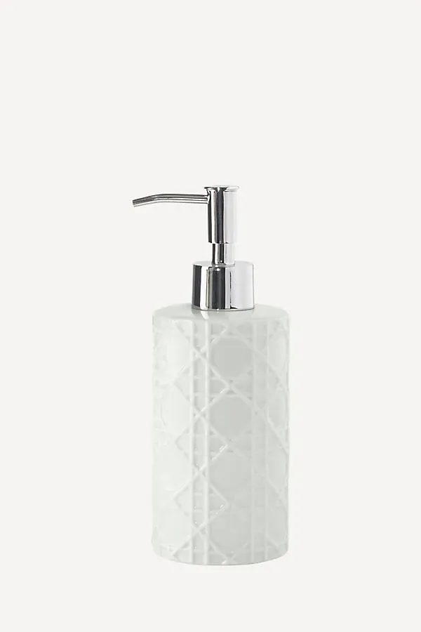 Embossed Rattan Porcelain Bath Dispenser - White by Anthropologie
