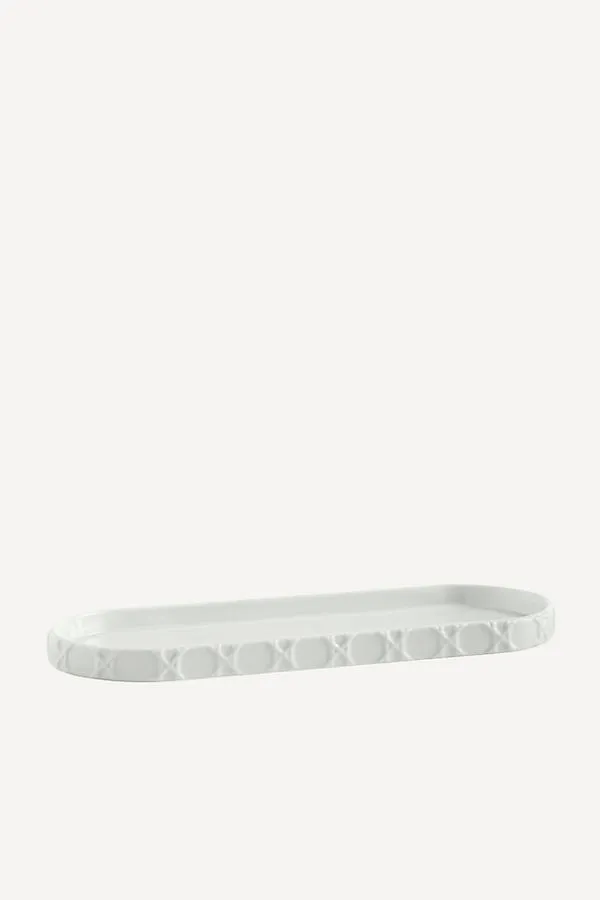 Embossed Rattan Porcelain Bath Tray - White by Anthropologie