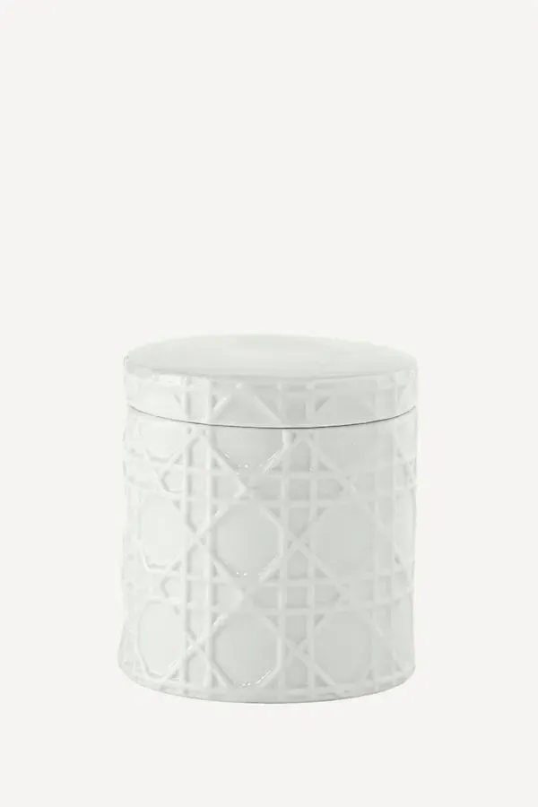 Embossed Rattan Porcelain Cotton Jar - White by Anthropologie