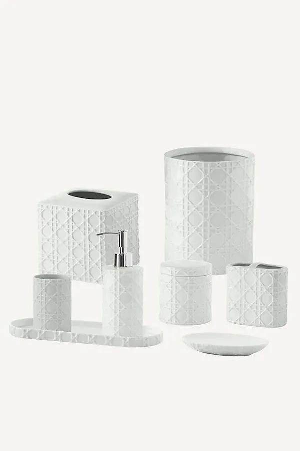 Embossed Rattan Porcelain Tissue Holder - White by Anthropologie, alternate view