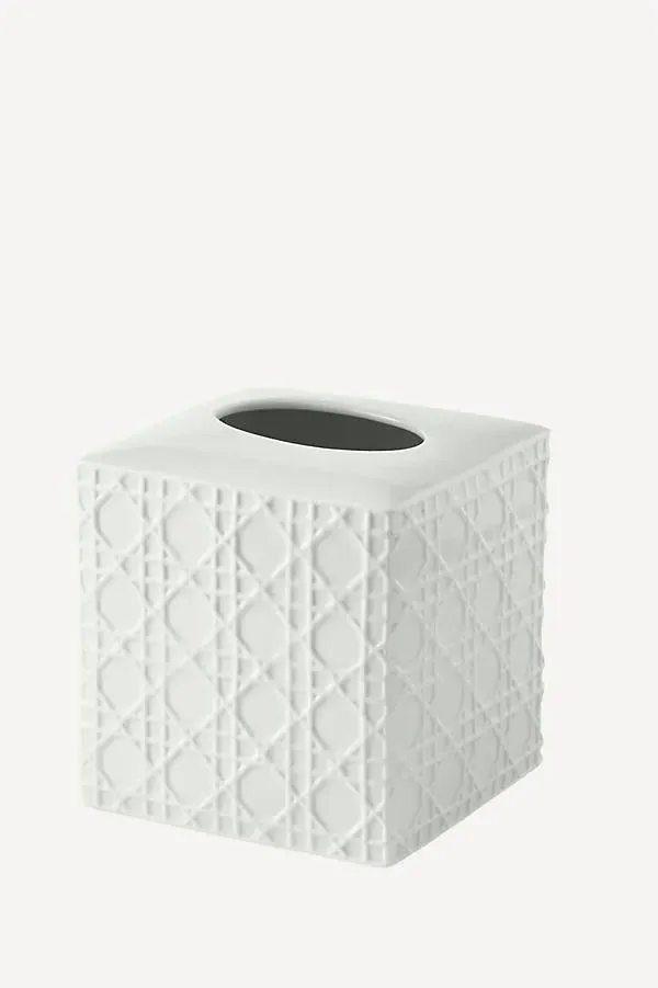 Embossed Rattan Porcelain Tissue Holder - White by Anthropologie