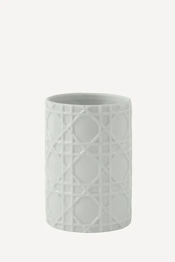 Embossed Rattan Porcelain Tumbler - White by Anthropologie