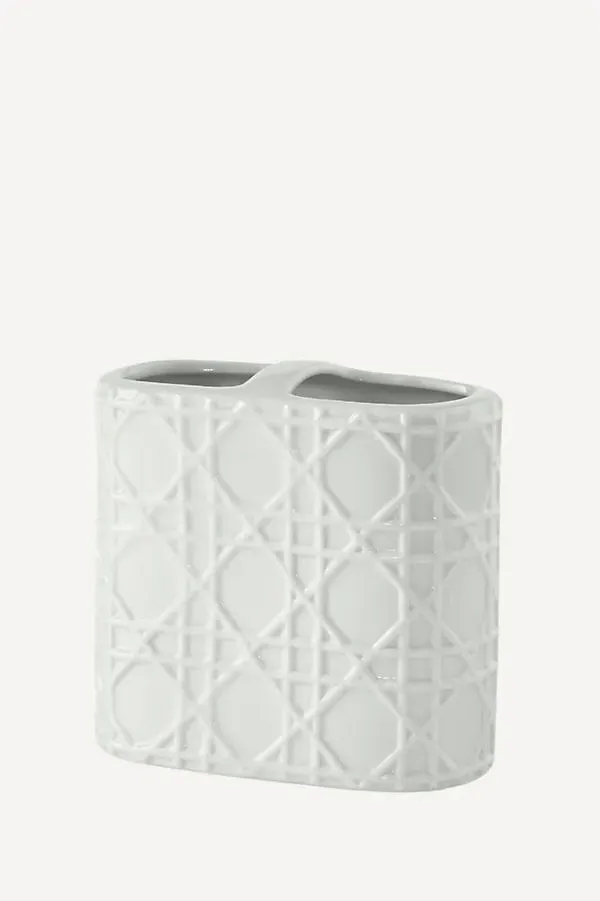 Embossed Rattan Toothbrush Holder - White, Porcelain by Anthropologie