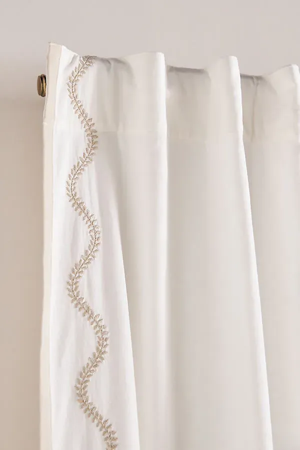 Embroidered Scalloped Border Curtain - Beige, Cotton/Linen alternate view