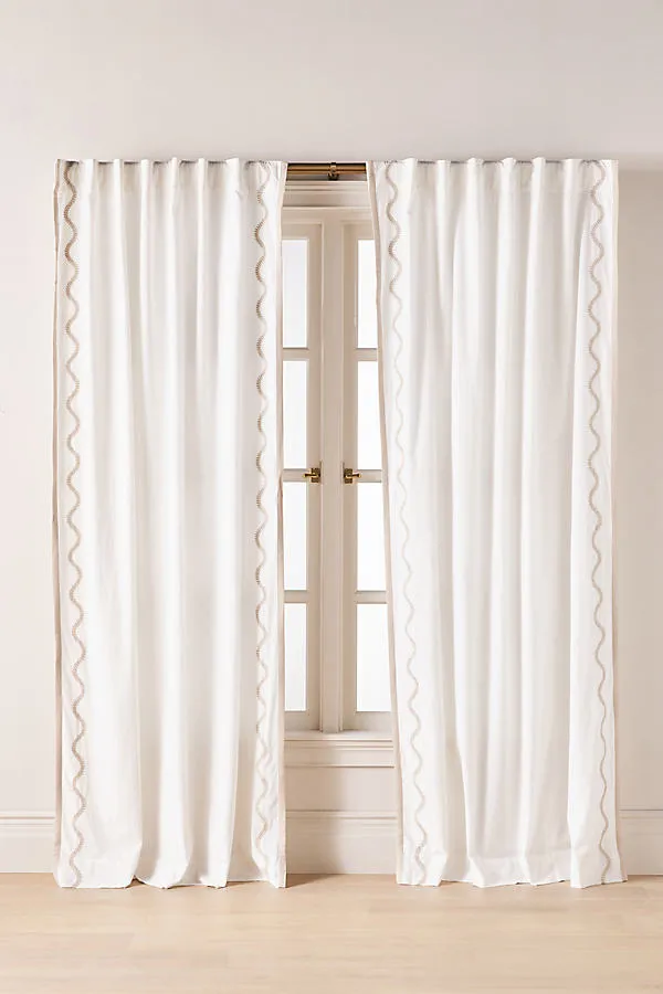 Embroidered Scalloped Border Curtain - Beige, Cotton/Linen product