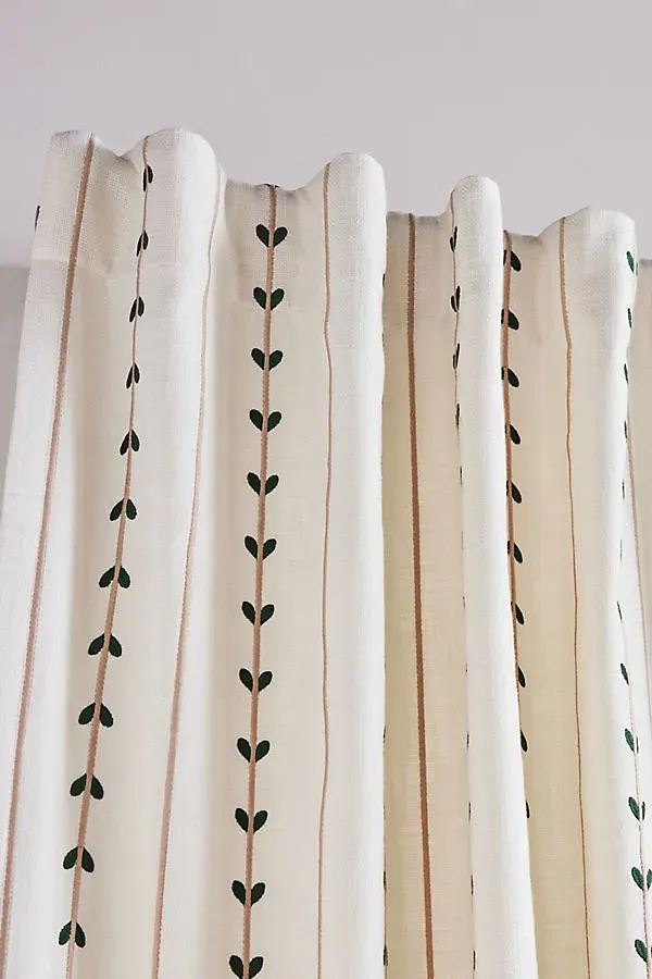 Embroidered Striped Hearts Curtain - Green, Cotton product