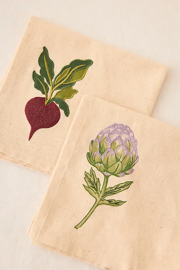 Embroidered Vegetable Garden Napkin - Purple, Cotton/Linen product