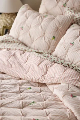 Emilia Double Floral Embroidered Bedspread - Pink, Cotton Voile product