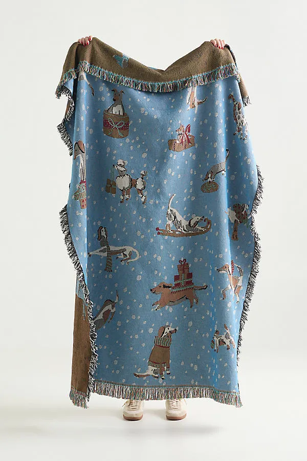 Estella Cotton Woven Throw Blanket - Blue, Cotton by Anthropologie