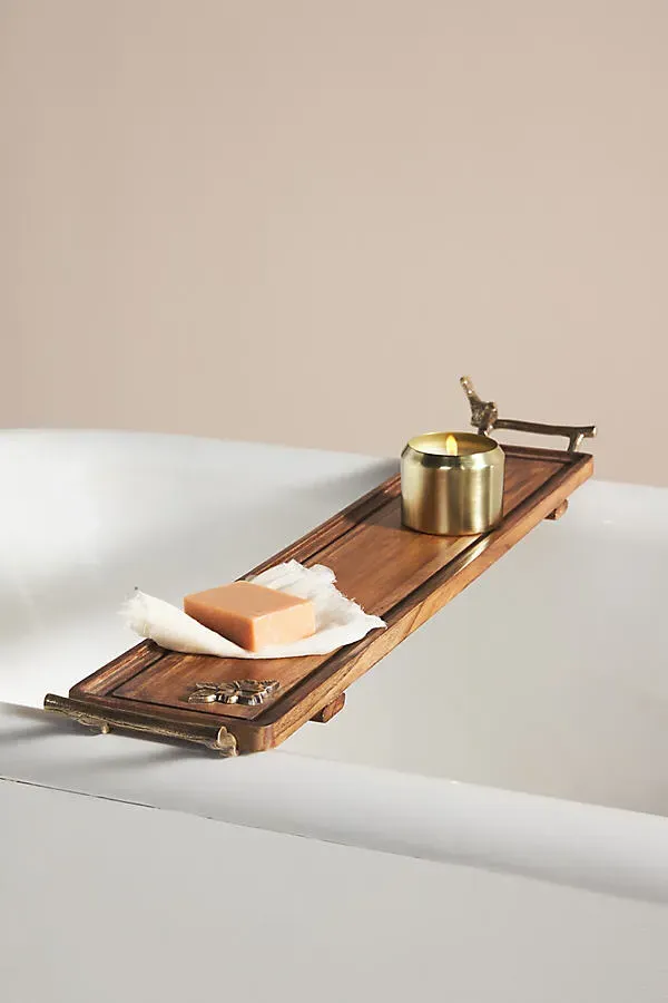 Everlee Bath Caddy - Gold, Wood & Brass by Anthropologie