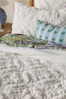 Everly Floral Manipulated Bedspread - White, Cotton product