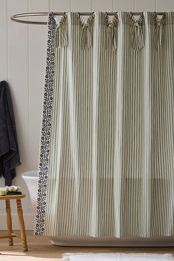 Evita Cotton Tie Stripe Shower Curtain - Green product