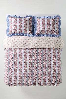 Evita Double Floral Duvet Cover - Red, Organic Cotton alternate view