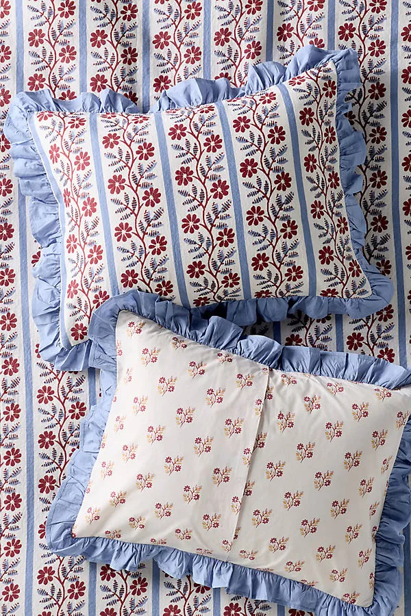 Evita Floral Printed Tie Pillowcases Set of 2 - Red, Organic Cotton product