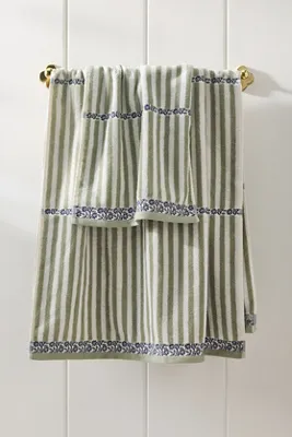Evita Striped Woven Towel Collection - Green, Cotton by Anthropologie, image 2