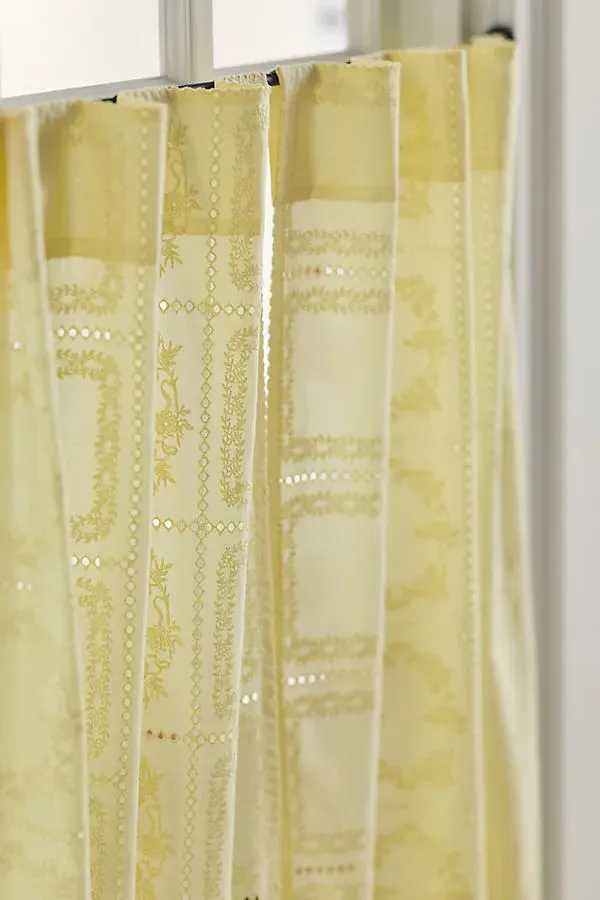Eyelet Embroidered Sheer Cafe Curtain Set of 2 - Gold, Cotton product