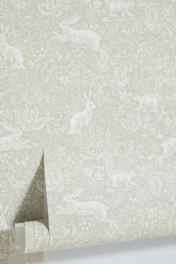 Fable Linen Rabbit Floral Wallpaper - Beige product