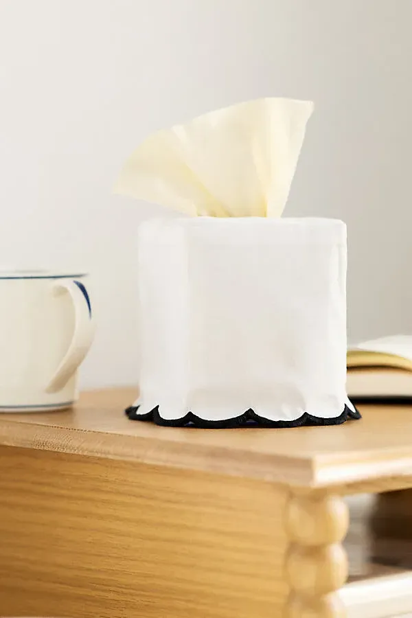 Fabric Scallop Edge Tissue Box Cover - Black, Cotton product