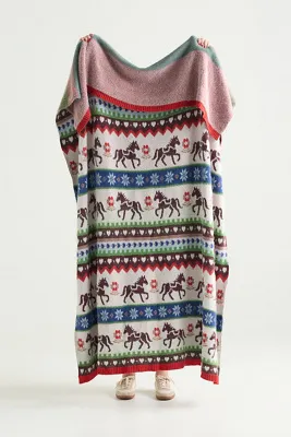 Fairisle Cotton Knit Animal Icon Throw Blanket - Cotton alternate view