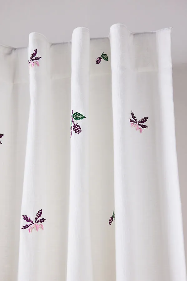 Fall Icons Embroidered Curtain - White, Cotton product