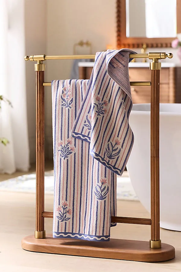 Farro Ribbed Towel Stand - Gold, Acacia Wood product